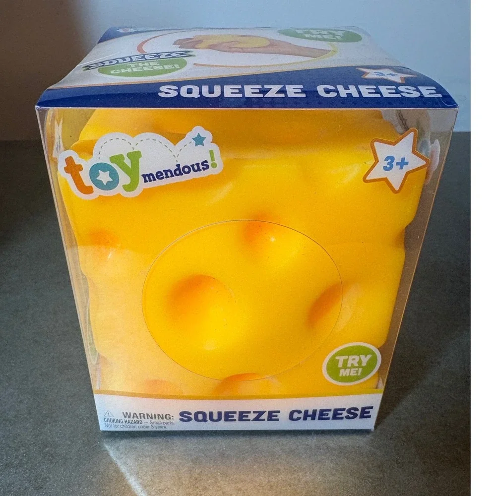 Toymendous Squeeze Cheese Squishy Sensory Fidget Toy Yellow Swiss Cheese Block